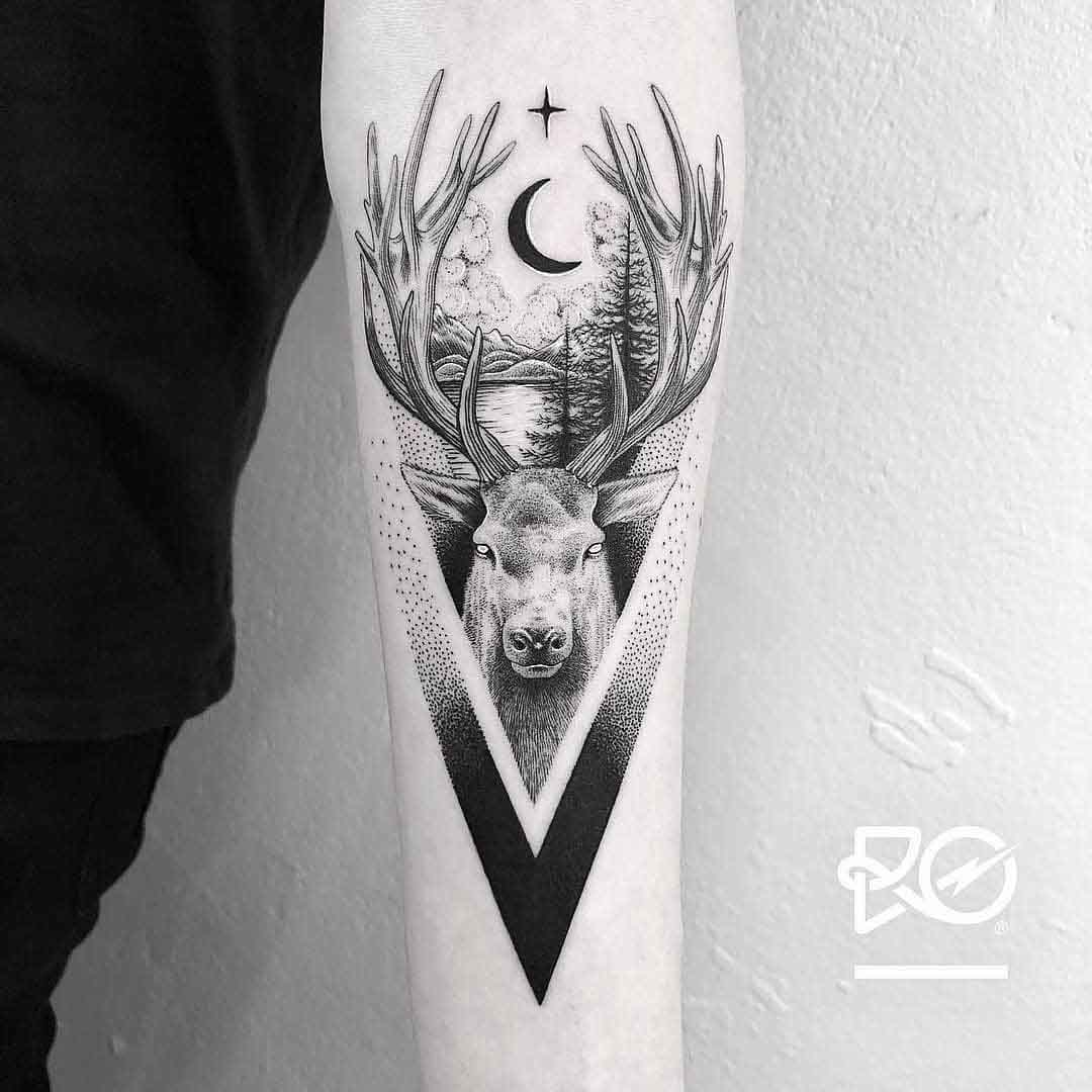 dotwork deer tattoo